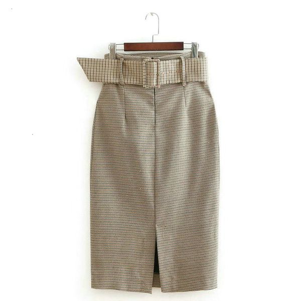 

юбки для женщин моды женщины плед юбка vintage делопроизводство дам юбка с поясом mujer mid теленок юбка be175, Black