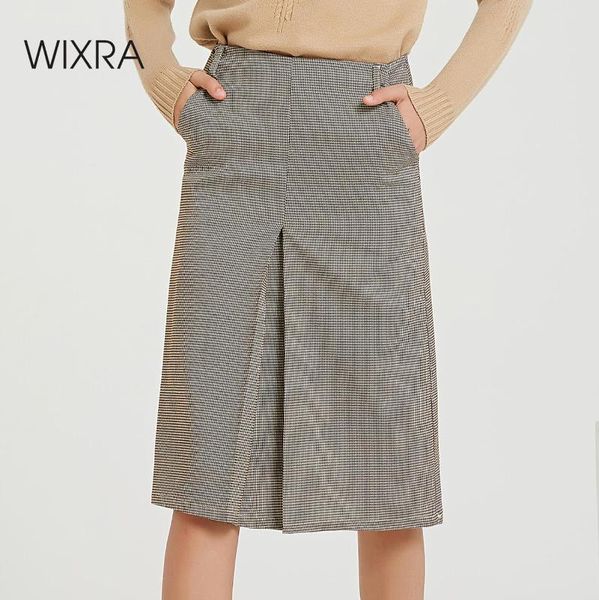 

wixra women stylish print skirts high waist elegant split midi knee-length pockets skirt 2020 autumn winter, Black