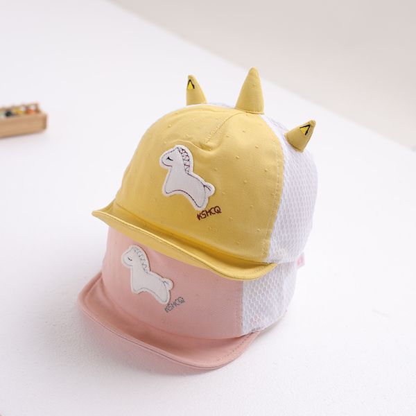 

baby hat summer thin section cute horns cap mesh baseball cap tide, Yellow