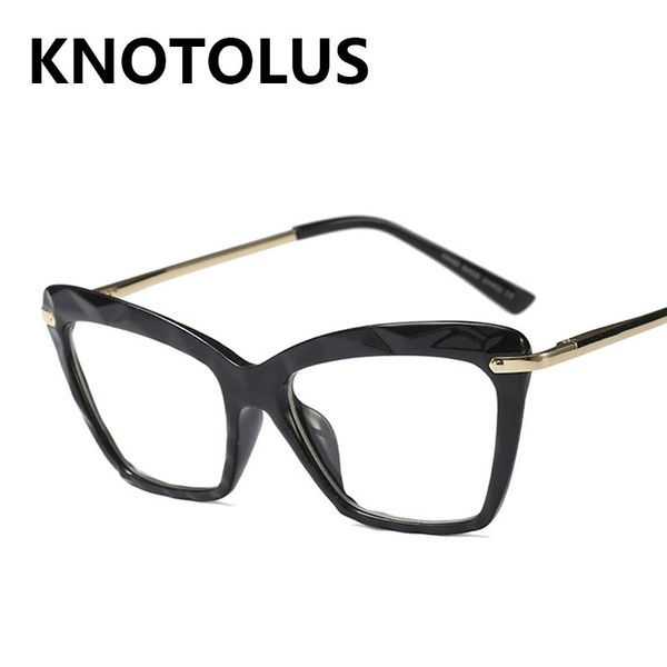 

knotolus spring hinge unique faceted eyeglasses frame women transparent cateye glasses uv400, Black