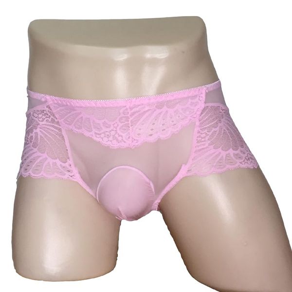 

men's g-strings sissy men sheer bulge pouch lace panties stockings penis sheath boxer shorts male breathable gay underwear lingerie, Black;brown