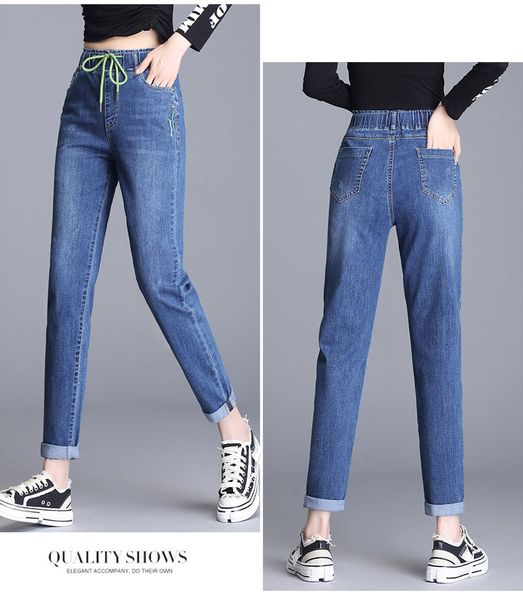 

the blue spring new han edition big yards fat mm tall waist straight loose show thin torre pants