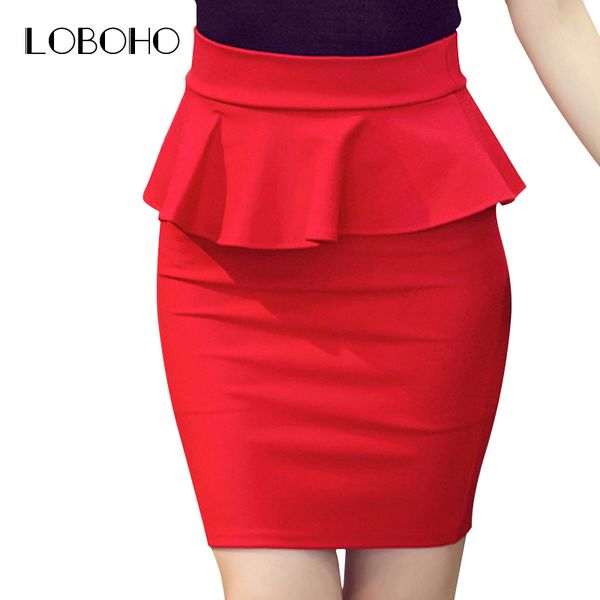 

plus size women pencil skirts ruffles spring fashion korean casual ladies bodycon skirts elegant open slit skirts red black, Black;gray