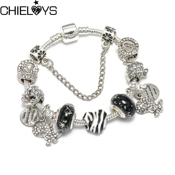 

chieloys antique silver plated charm bracelet fit love heart crystal pendant brand bracelet women wedding jewelry lovers gift, Golden;silver
