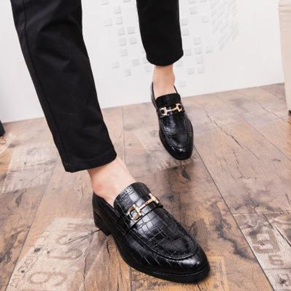 

men formal business brogue shoes luxury men's crocodile dress shoes male casual hococal genuine leather wedding party loafers plus, Black