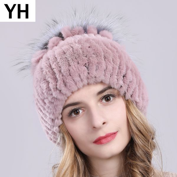 

winter knitted women 100% real rex fur hat fur flowers caps lady soft warm genuine rex beanies hats, Blue;gray