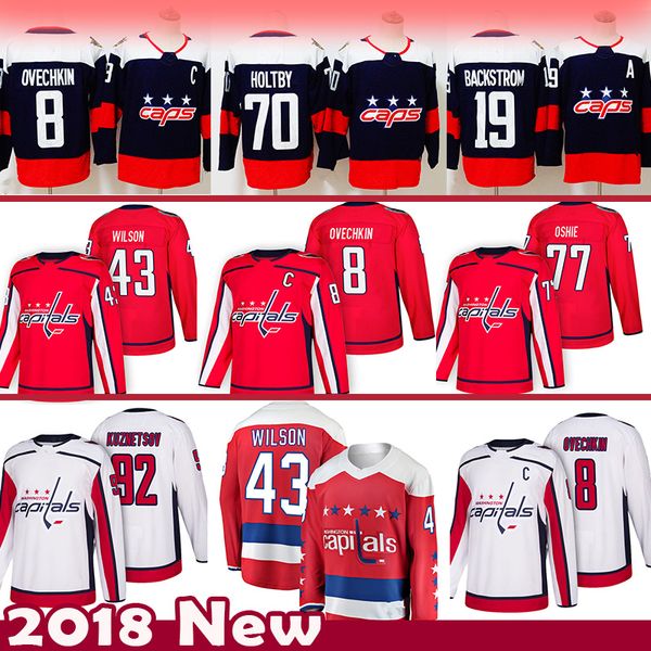 

8 alex ovechkin 43 tom wilson washington capitals hockey jersey 92 evgeny kuznetsov 77 tj oshie 70 braden holtby 19 nicklas backstrom, Black;red