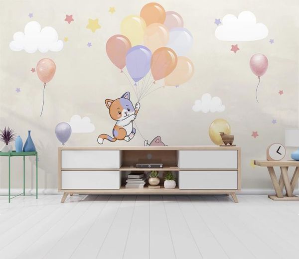 

3d kids wallpaper mural air balloon kitten clouds p wall paper children's room background wall custom 3d wall murals