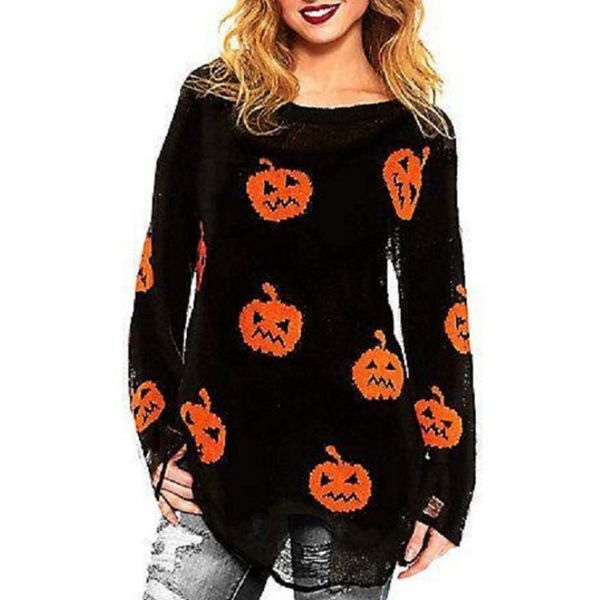 

sweater women halloween winter knitted irregular pumpkin long sleeve sweaters pullover ropa pull femme sueter mujer invierno, White;black