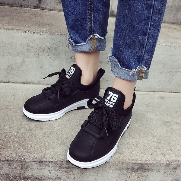 

casual rubber shoes sneakers spring and summer new style versatile student flat shoes korean-style fashion lace-up anti-sli, Black