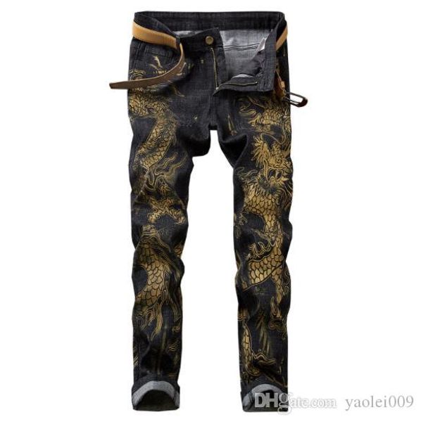 

designer mens jeans europe america street style animal print fashion motorcycle jeans luxury hip hop nightclub casual pants for men, Blue