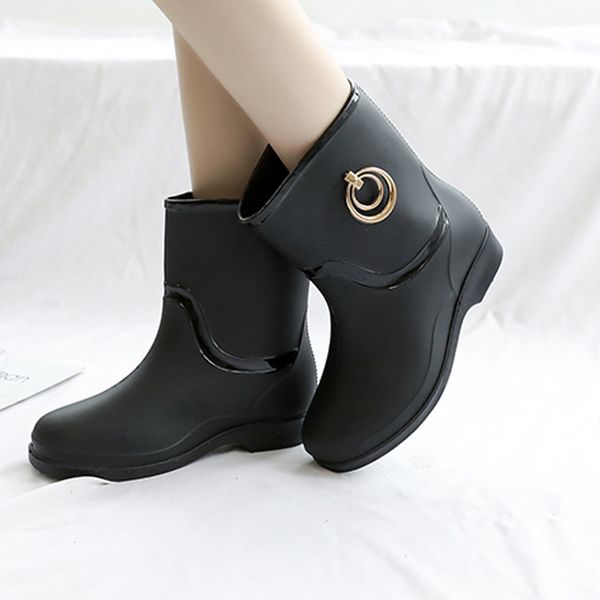 

boots women punk style mid warm snow boots women non-slip rain outdoor water shoes botas mujer female shoes leather, Black