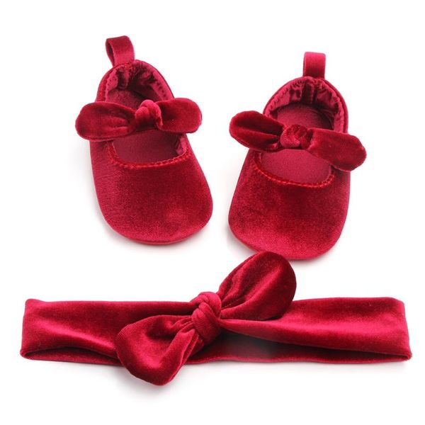 

cute newborn baby girl gold velvet toddler first walkers kid shoes+hairband baby girl birthday party shoes