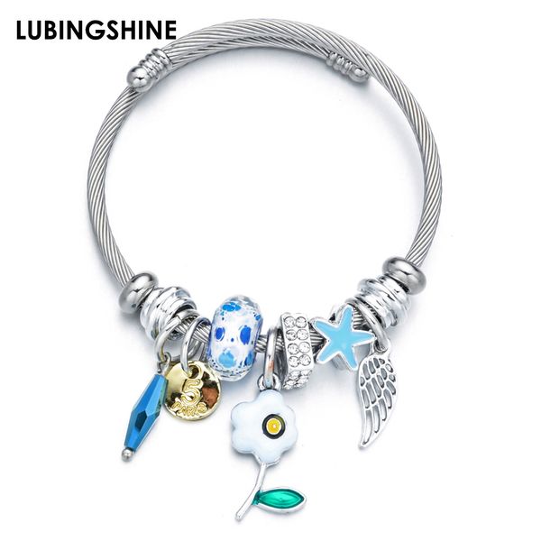 

fashion enamel flower pendant stainless steel bracelet&bangle crystal beads charms bracelet for women girls adjustable jewelry, Golden;silver