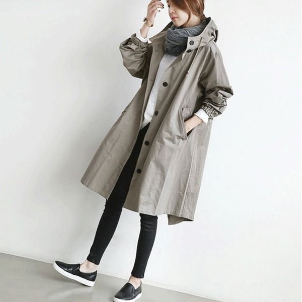 

trench coat jacket mid-length loose-fit british-style jacket women autumn and winter new style korean-style temperament commute, Tan;black