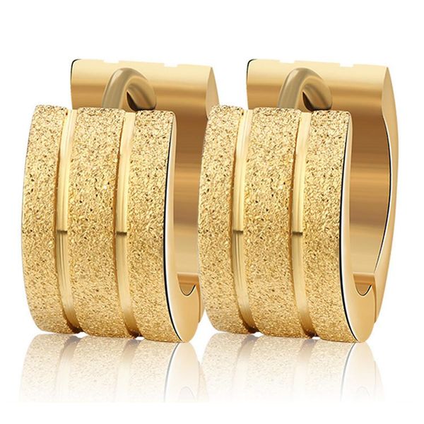 

3 colors frosted surface hoop earrings 316l stainless steel statement earrings trendy men women jewelry, Golden;silver