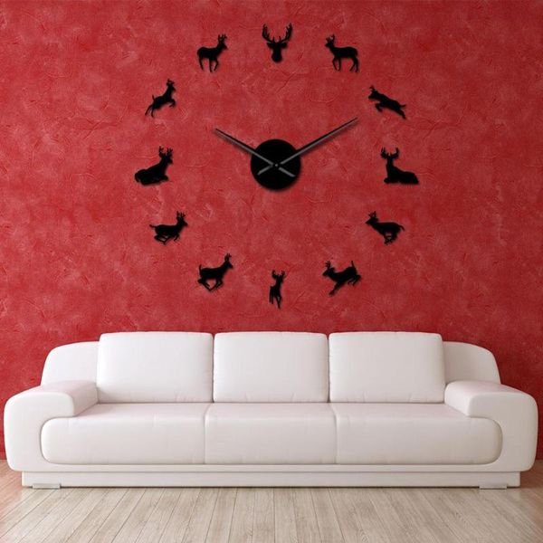 

deer design diy acrylic mirror effect wall sticker clock living room home decor