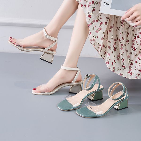 

all-match beige heeled sandals block heels 2020 women's clear shoes buckle strap med black chunky sale high comfort block