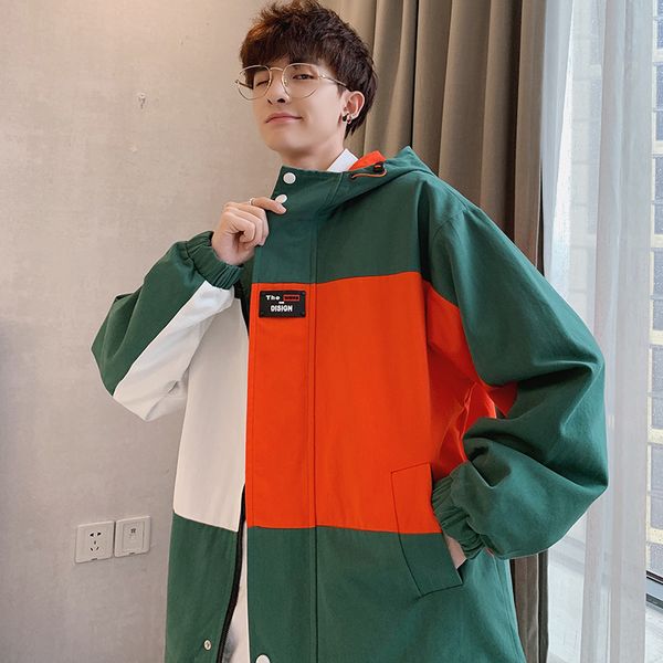 

2019 men's multicolor outerwear split joint coats wash pure cotton clothes hat streetwear bomber jacket loose windbreaker m-5xl, Black;brown