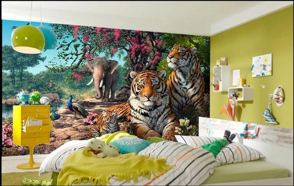 

wdbh 3d p wallpaper custom mural forest animal tiger elephant oil painting living room home decor 3d wall murals wallpaper