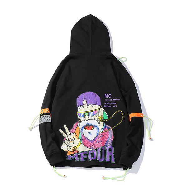 

2019 new high street hip hop hooded hoodies men's personality cartoon letter print stitching sweatshirt stranger thing hoodie, Black