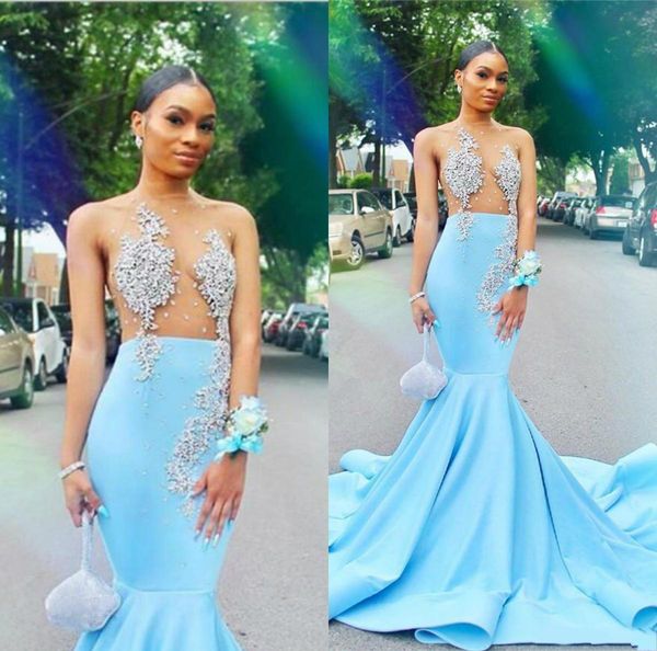 

2020 see through lace mermaid evening dresses beaded appliques black girls arabic prom gowns satin sweep train red carpet party dress, Black;red