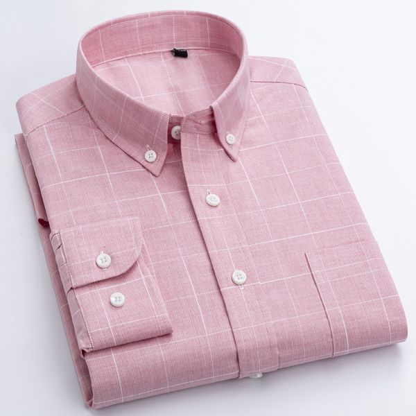 

men's pure cotton casual brushed checkered shirt single patch pocket long sleeve standard-fit thick button down plaid shirts, White;black