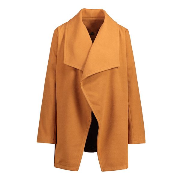 

womens woolen coat jacket with pockets solid color casual loose coat jl, Black