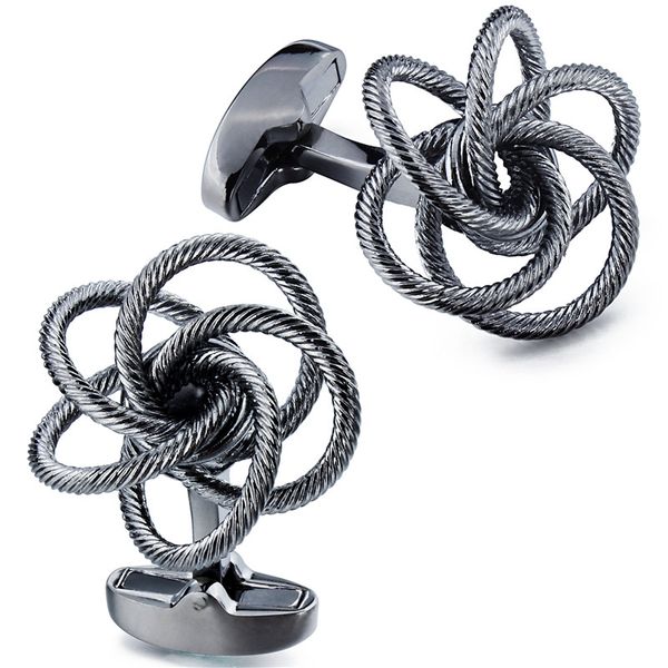 

hawson big size knot flower cufflinks for men suit shirt metal black twist cuff links wedding business jewelry, Silver;golden