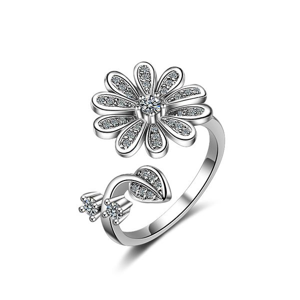 

new arrival 925 sterling silver fashion sunflower crystal women birthday gift ladies`finger rings jewelry no fade open ring girl