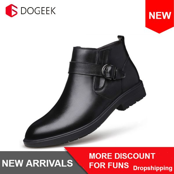 

fashion boots warm fur men winter boots buckle snow shoes high man men's waterproof ankle tennis wool rubber bootes, Black
