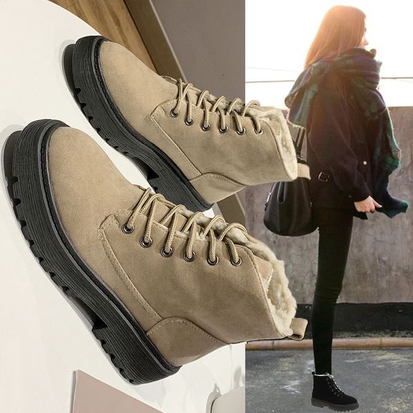 

winter boots lady shoes australia lace up round toe booties woman 2019 low heel boots-women 2020 snow mid calf autumn padded, Black