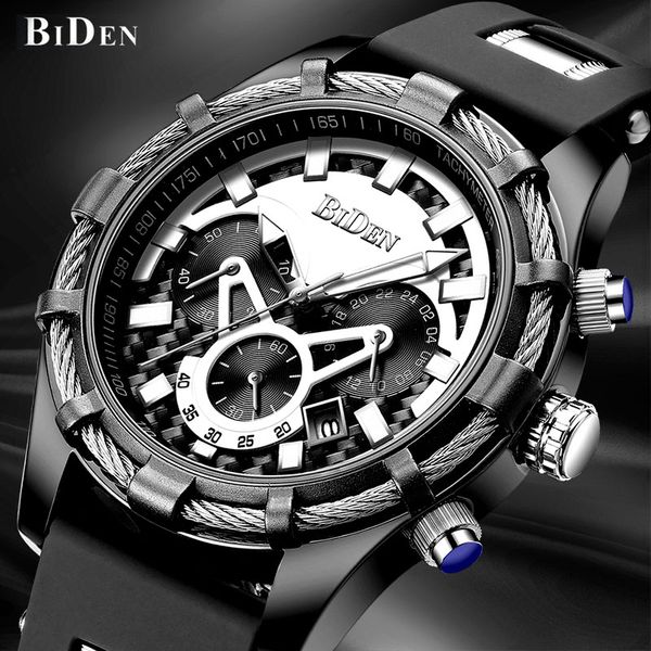 

mens watches biden brand fashion sport watch silicone strap chronograph quartz wristwatch relogio masculino, Slivery;brown