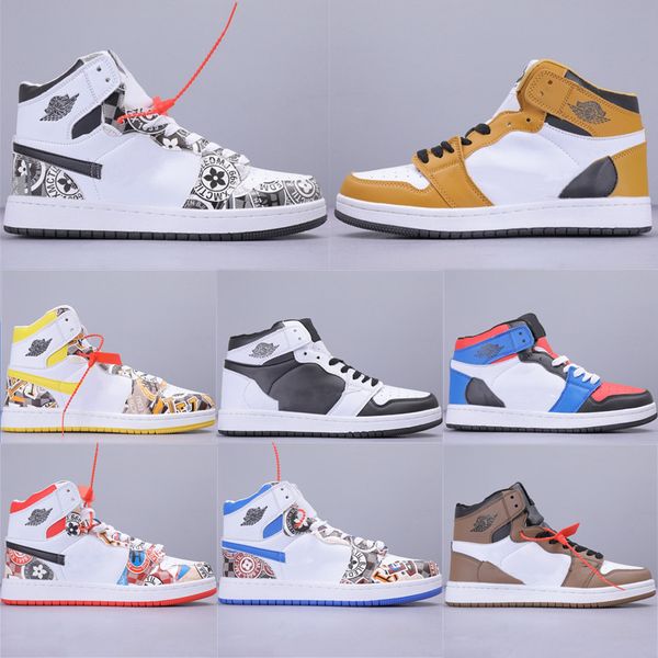 

2020 new wholesale 1 high og men basketball shoes women sneakers painting graffiti black red unc 36-45