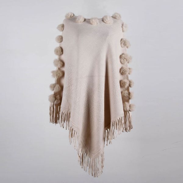 

hee grand fashion pompoms sweaters new 2019 tassels pullovers autumn knitwear knitted outwears black cloaks beige wraps wzl1513