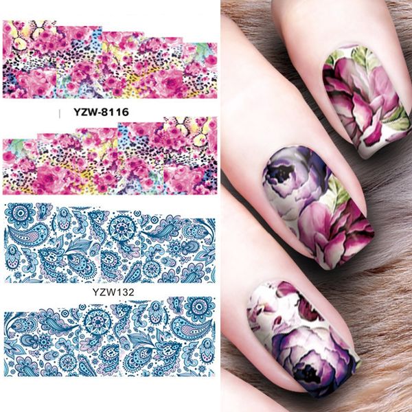 

1pcs nail sticker flower watercolor water design transfer decal sliders for nail art decoration manicure wraps tools tips, Black