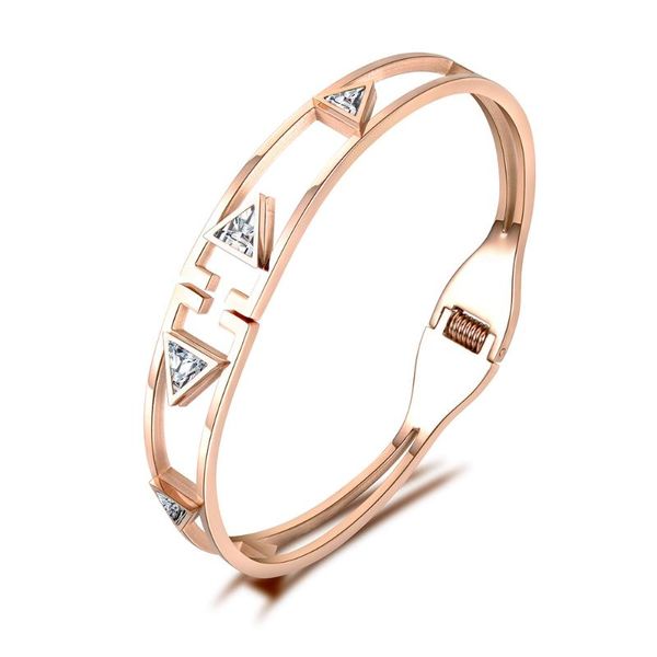 

romantic titanium steel triangle cubic zirconia cuff bangles bracelets rose gold wedding anniversary bangle b18066, Black