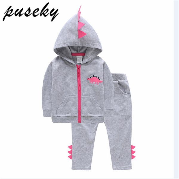 

children boy clothes 2pcs tracksuit for boys hooded coat +pants cartoon dinosaur baby suit baby clothing set 6m-4t, White