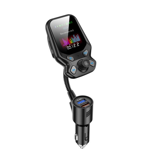 Trasmettitore FM Bluetooth con schermo a colori TFT da 1,8 pollici con caricatore USB amazon vendita calda con tubo metallico girevole a 350 gradi