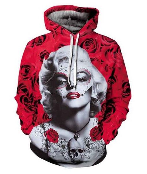 

релиз новая мода человек женщины дизайнер идеальный harajuku стиль мэрилин монро 3d печати с длинным рукавом толстовки повседневная спортивн, Black