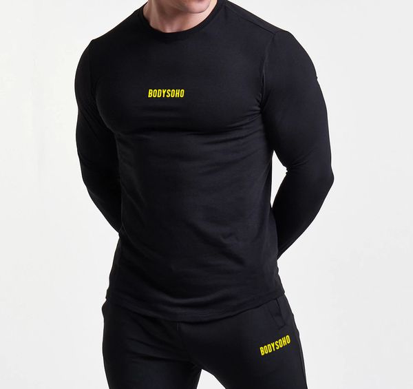 

autumn new running sport t-shirt men gyms fitness training sport long sleeve t-shirt cotton bodybuilding muscle tight tshirt man, Black;blue