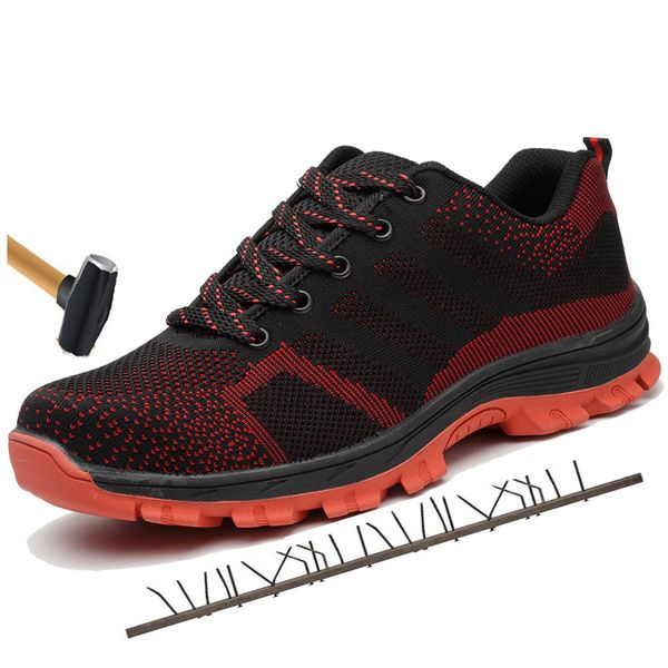 

breathable non-slip work casual shoes anti-smashing piercing construction rubber sole men boots men work steel toe safety shoes, Black