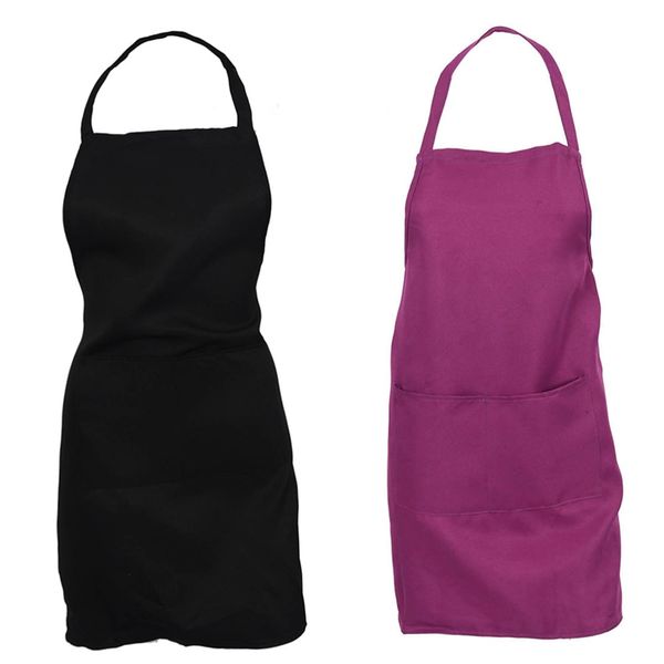 

2x plain apron with front pocket kitchen cooking craft baking black & purple