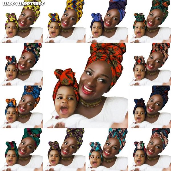 

2pcs cotton headwear traditional wax printed ankara scarf women&kids headwrap hair band pre-tied long scarves cap african party, Red