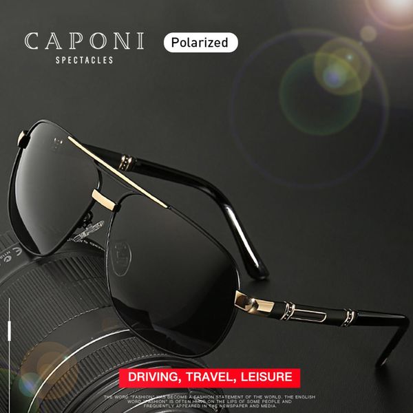 

caponi 2020 men's sunglasses driving polarized eye glasses brand vintage square anti ray uv protect sun glasses for men cp0960, Blue