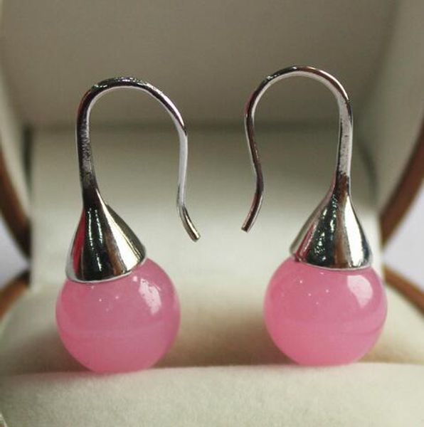 

envÃ­o gratis noble mujer 12mm rosa jades pendiente del grano, Silver