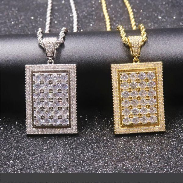 

hip hop square полного cz подвеска теннис цепь ожерелье iced out micro pave bling золото серебро ожерелье мужчины женщина ювелирные изделия, Silver