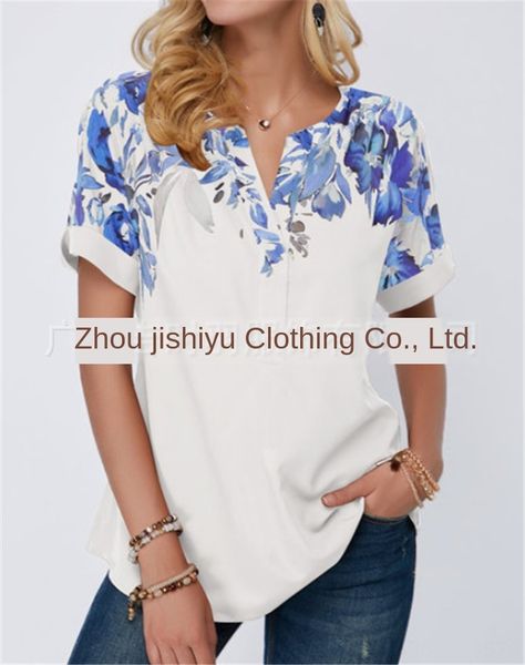 

2020 women's rose printing short-sleeved round collar white 2020 women's rose printing t-shirt short-sleeved t-shirt round collar