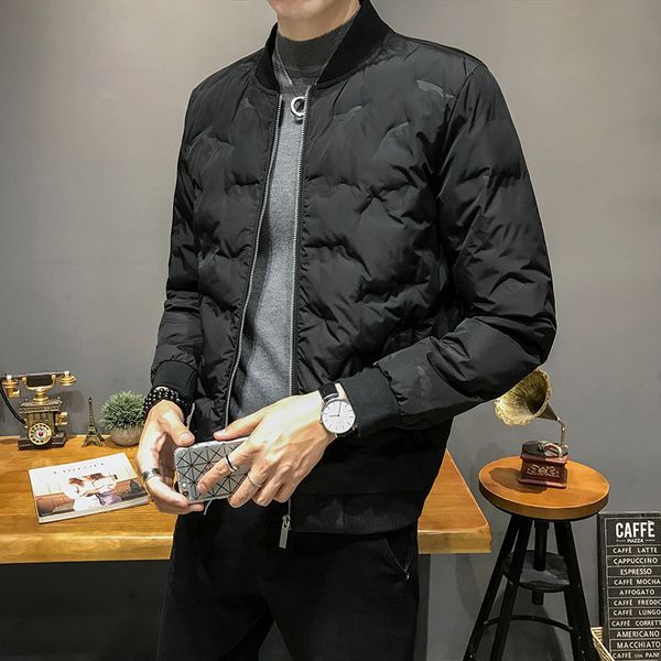 

men's bomber jacket winter parka men thicken warm coat streetwear slim fit casual male overcoat windproof outwear, Black
