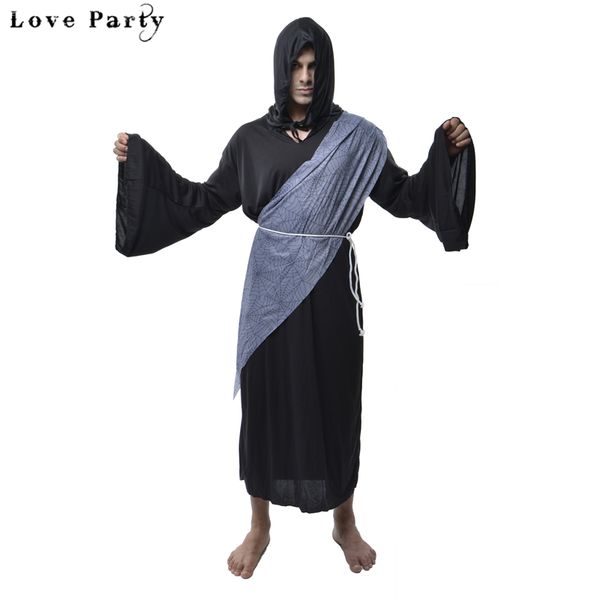 

halloween devil costume men cosplay vampire terror jumpsuit mens masquerade dark grim reaper dress up costume for holiday, Black;red
